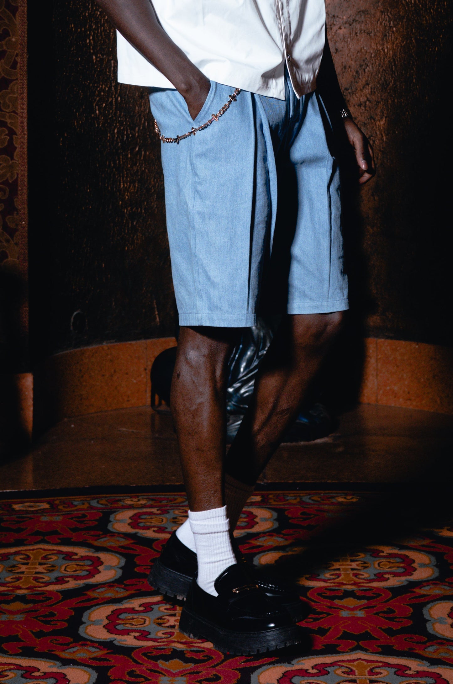 Pleated Denim Shorts