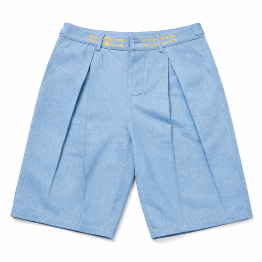 Pleated Denim Shorts
